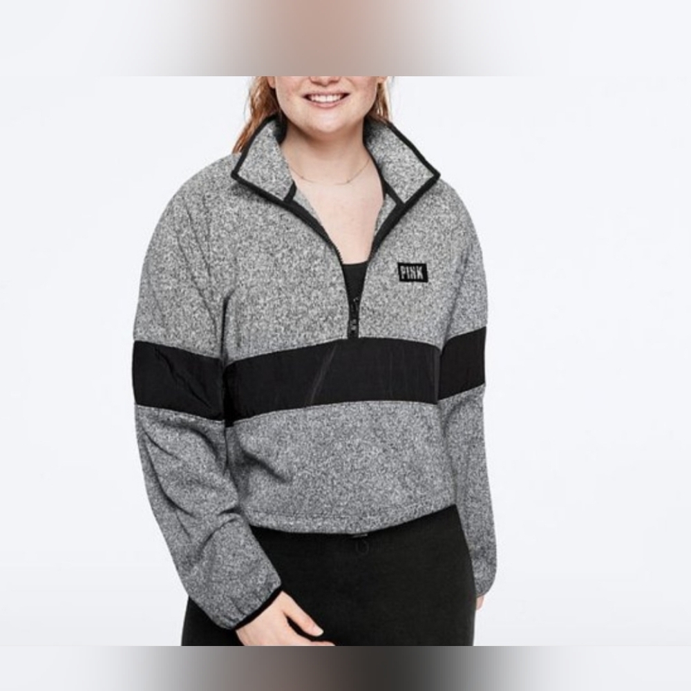Women Pink Victoria´s Secret Sweater,  Gray Black Knit Half Zip Cropped  Size S